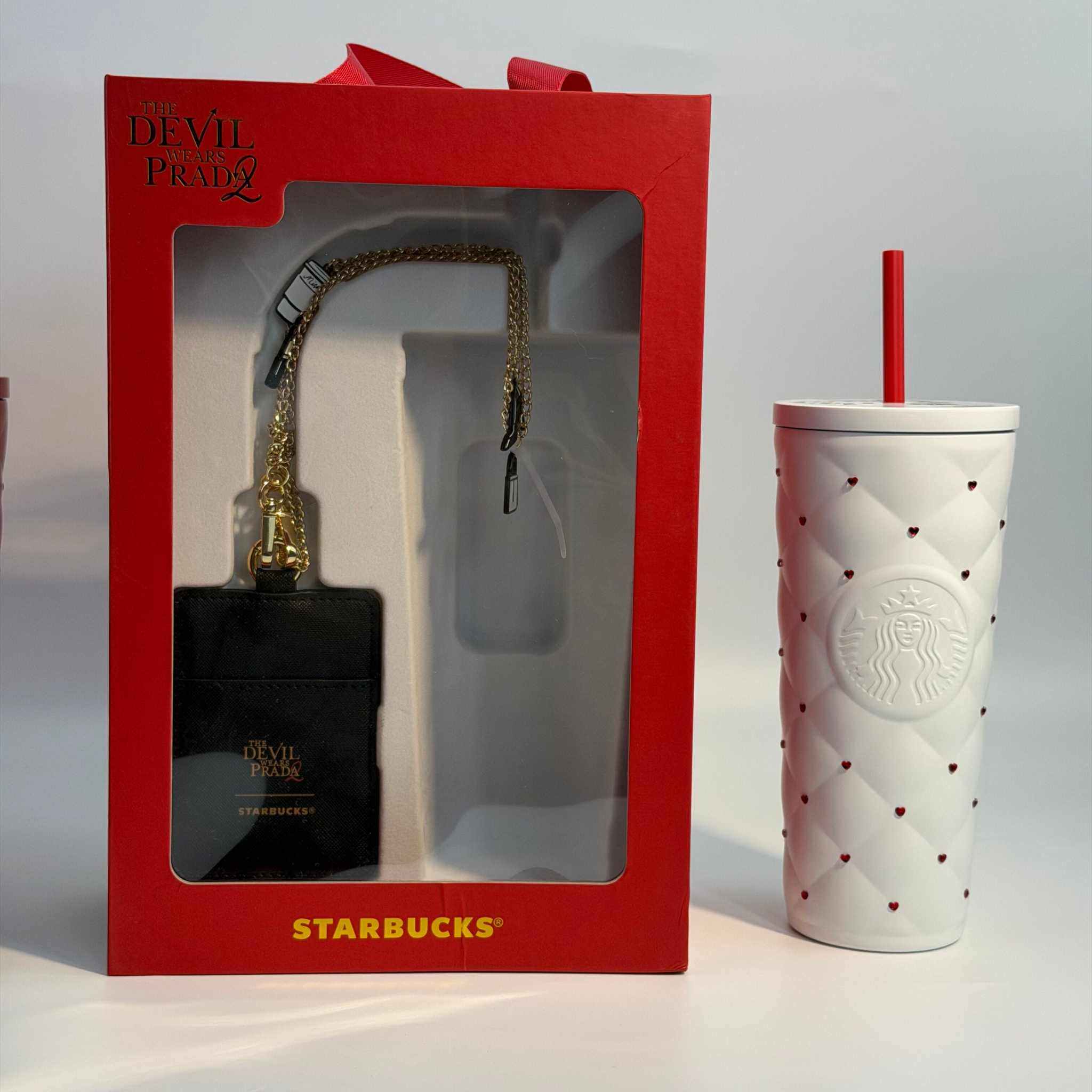 Starbucks Cup 2026 Prada Queen collaboration with heart-shaped diamond straw gift box