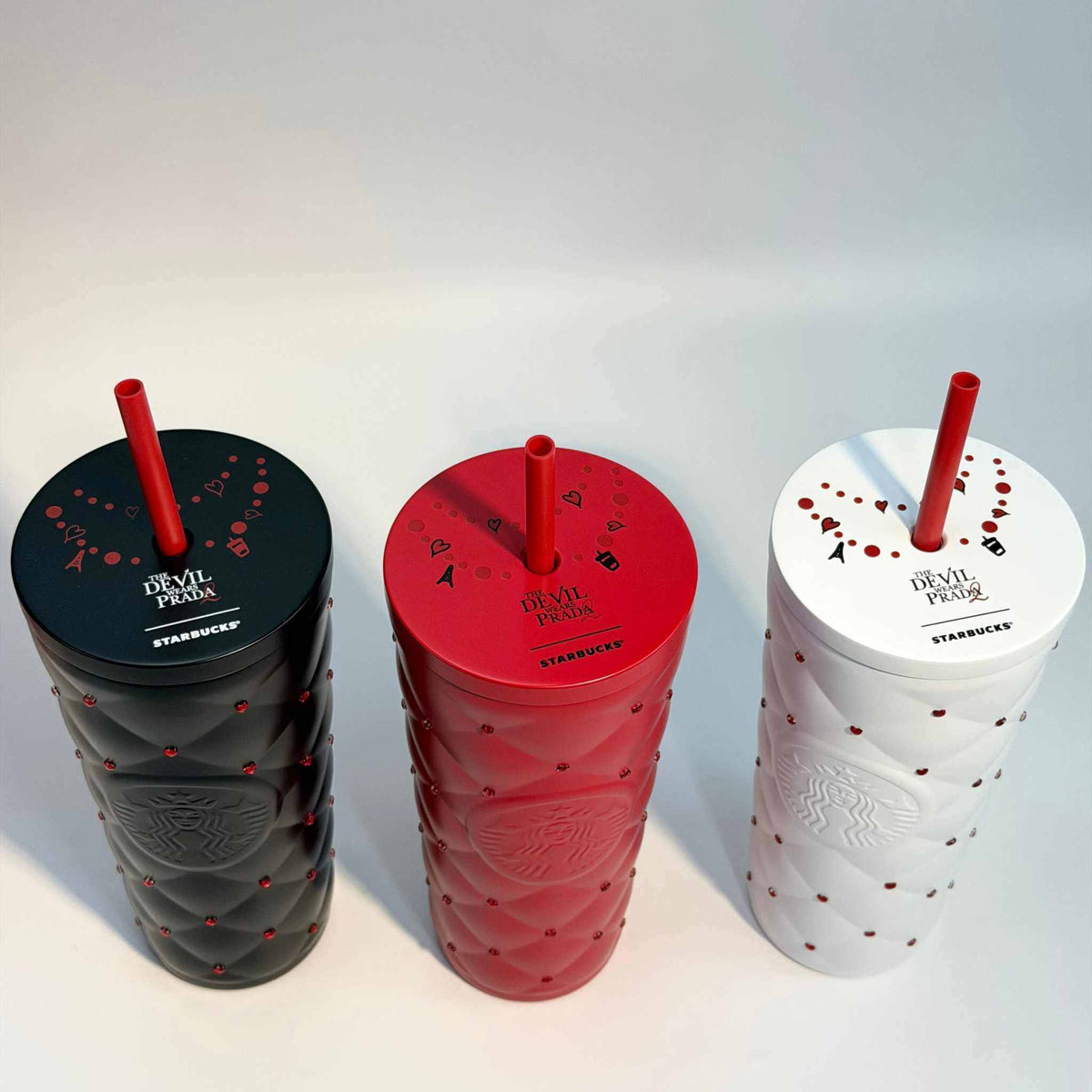 Starbucks Cup 2026 Prada Queen collaboration with heart-shaped diamond stainless steel straw in gift box