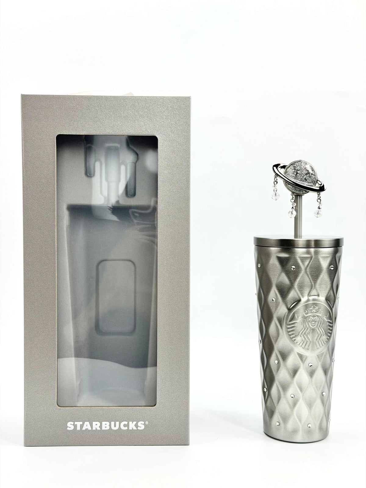 Starbucks 2026 purple galaxy diamond stainless steel cup with planet straw stopper
