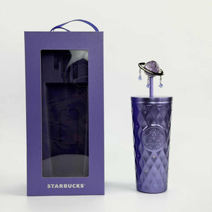 Starbucks 2026 purple galaxy stainless steel cup with planet straw stopper