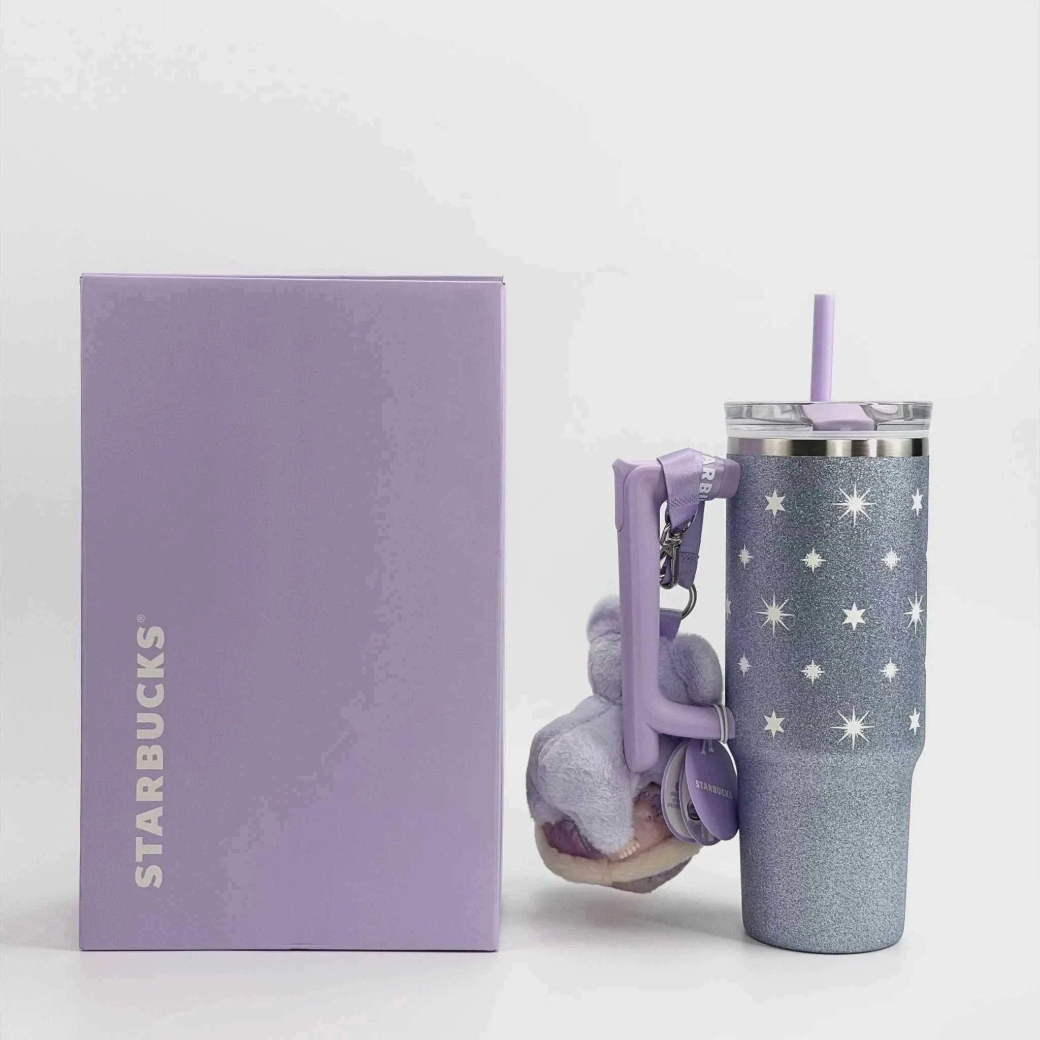 Starbucks 2026 purple night galaxy stainless steel cup with bear pendant