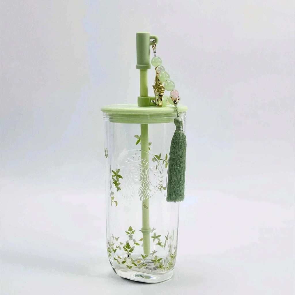 Starbucks 2026 spring glass tumbler with straw and straw stopper