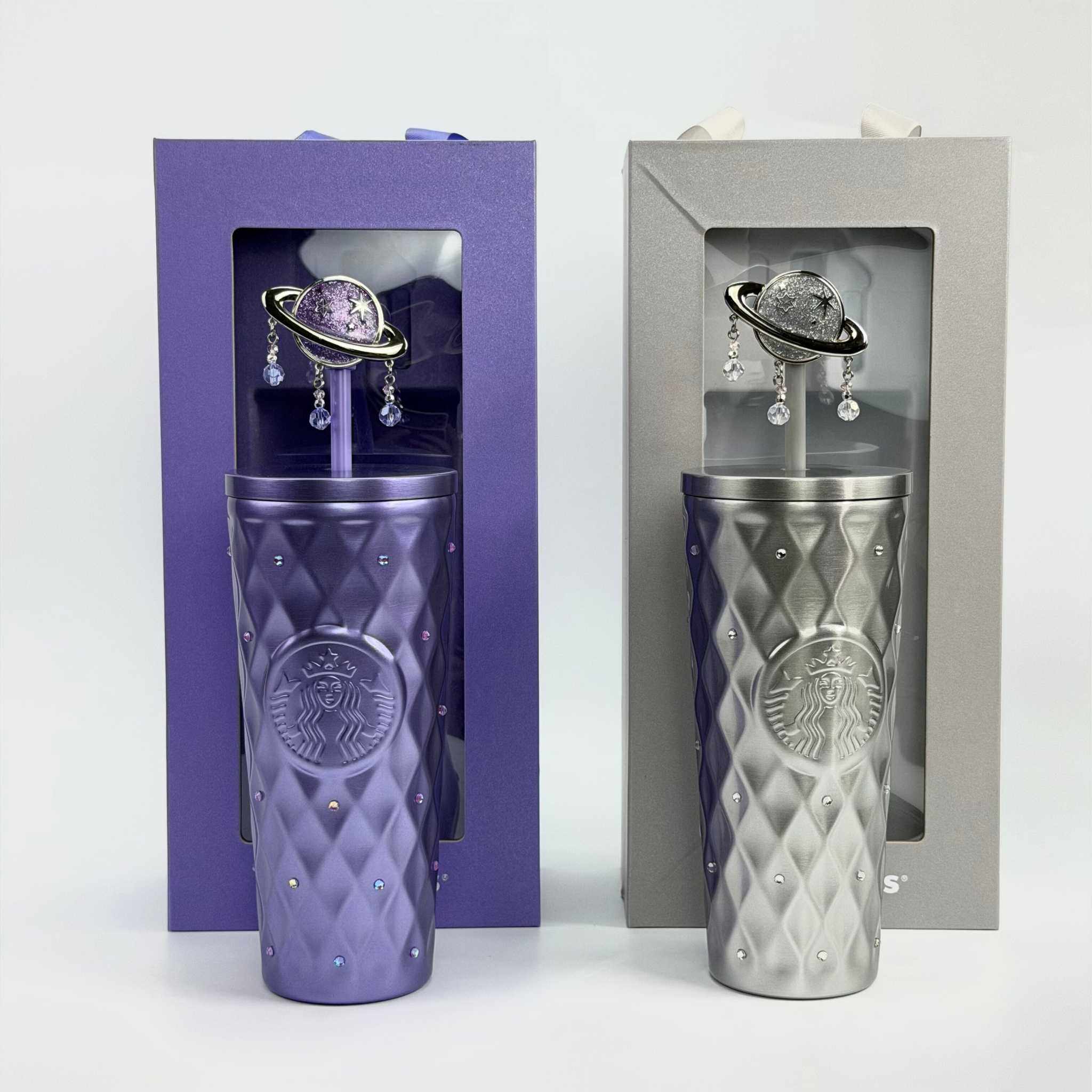 Starbucks purple night galaxy stainless steel cup with planet straw stopper