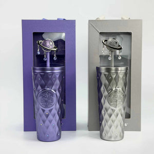 Starbucks purple night galaxy stainless steel cup with planet straw stopper