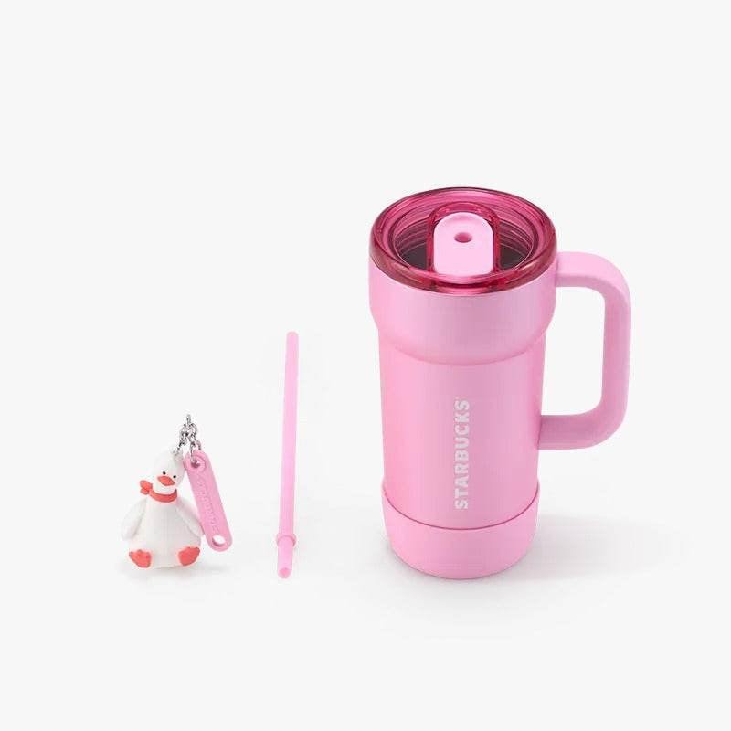 Starbucks pink stainless steel tumbler with 3D duck charm