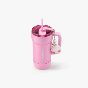 Starbucks pink stainless steel tumbler with 3D duck charm and handle