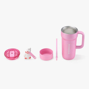 Starbucks pink stainless steel tumbler with 3D duck charm and ergonomic handle
