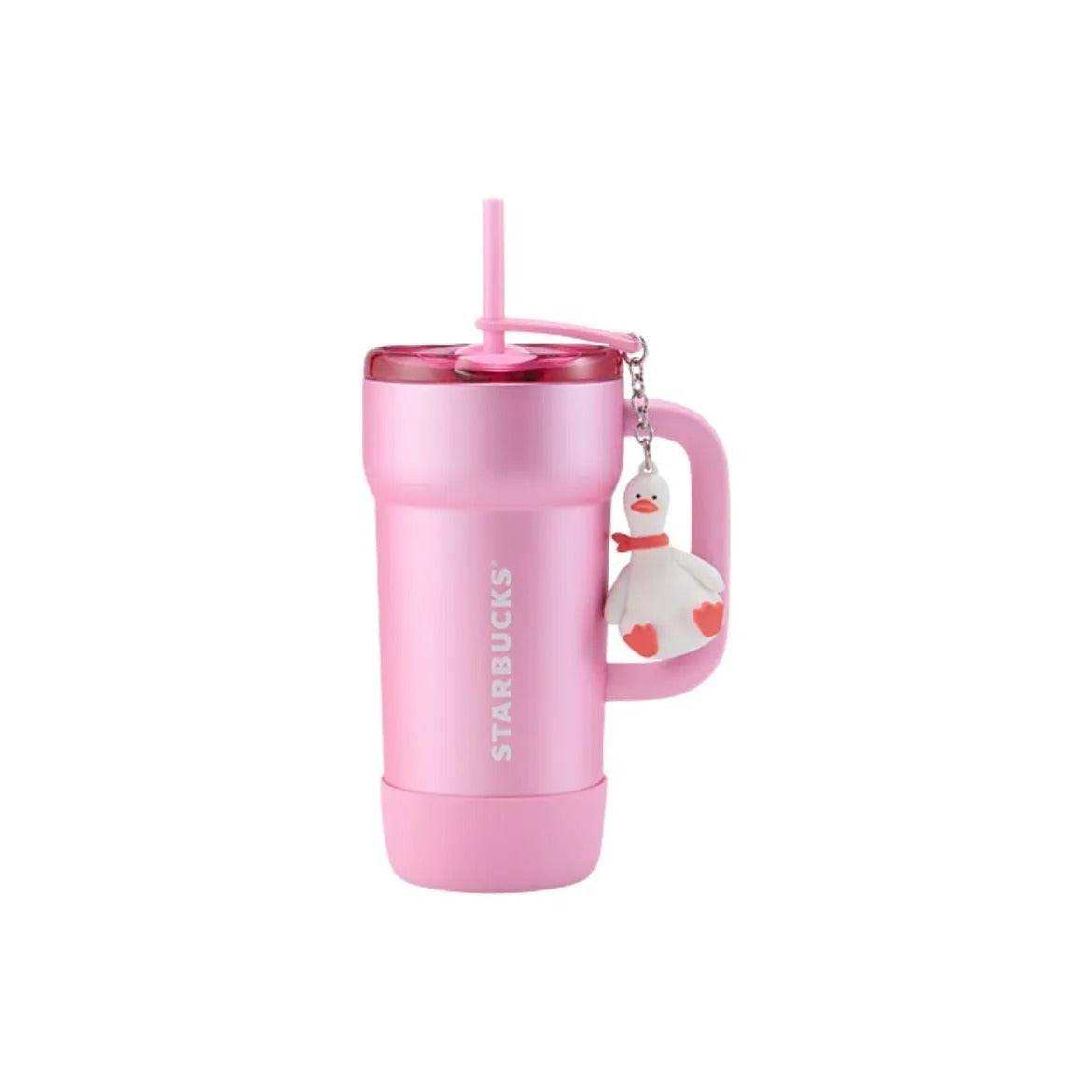 Starbucks pink stainless steel tumbler with 3D duck charm