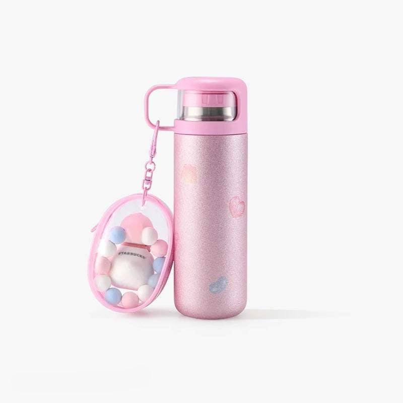 Starbucks pink stainless steel water bottle with charm and glitter finish