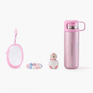 Starbucks pink stainless steel water bottle with charm pouch