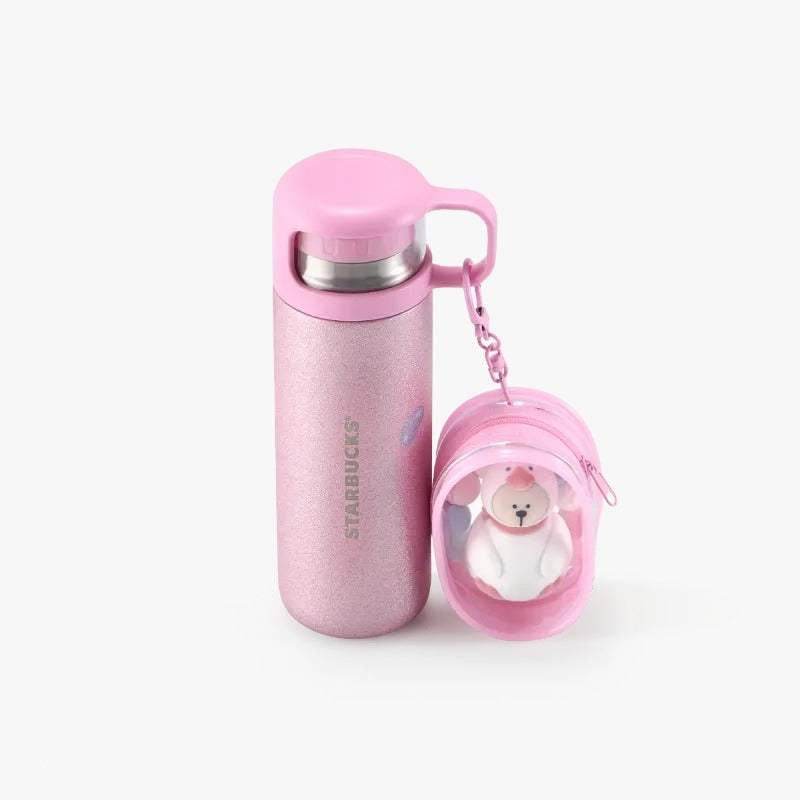 Starbucks pink stainless steel water bottle with glitter charm and handle