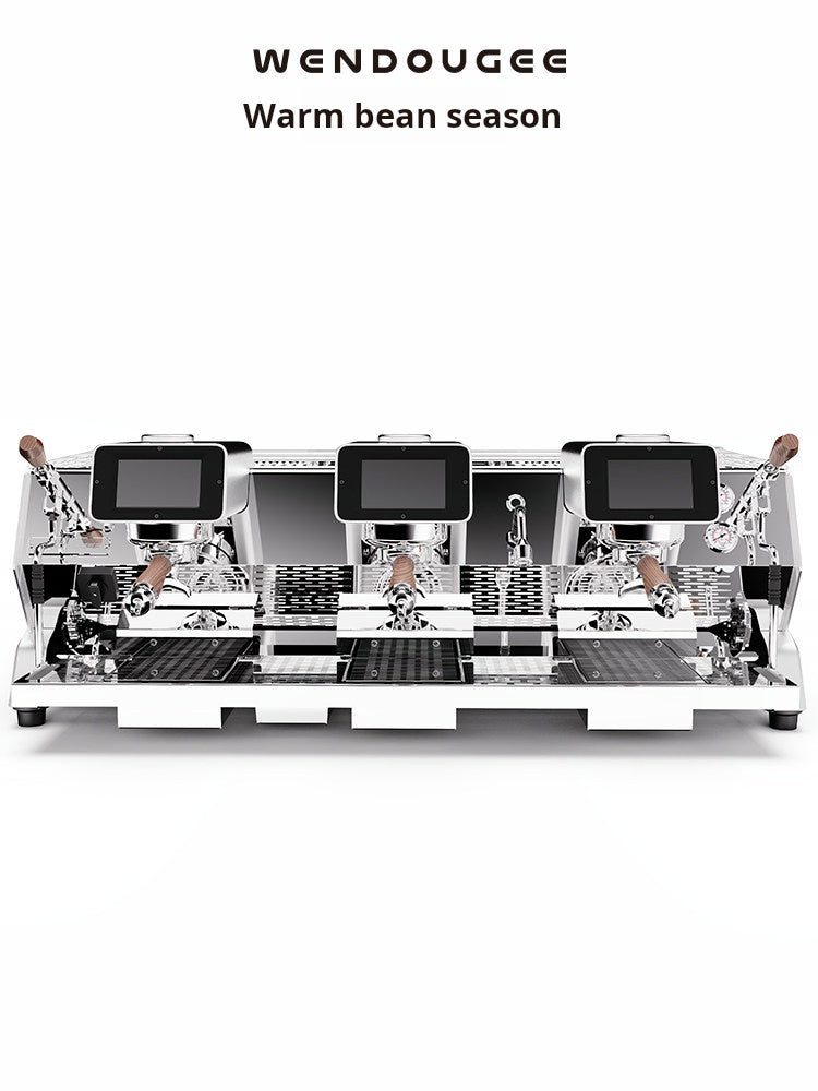Wendougee coffee machine semi-automatic commercial three-head espresso maker in professional cafe setting
