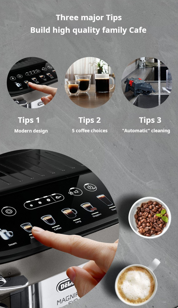 Delonghi Magnifica S fully automatic Italian coffee machine with built-in grinder and sleek design