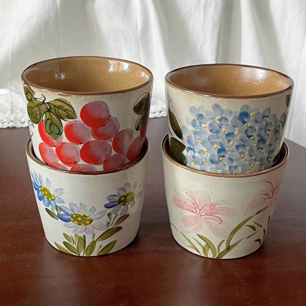 Vintage Jingdezhen handmade stoneware pig's mouth cup underglaze color coffee cup holding cup latte art cup teacup