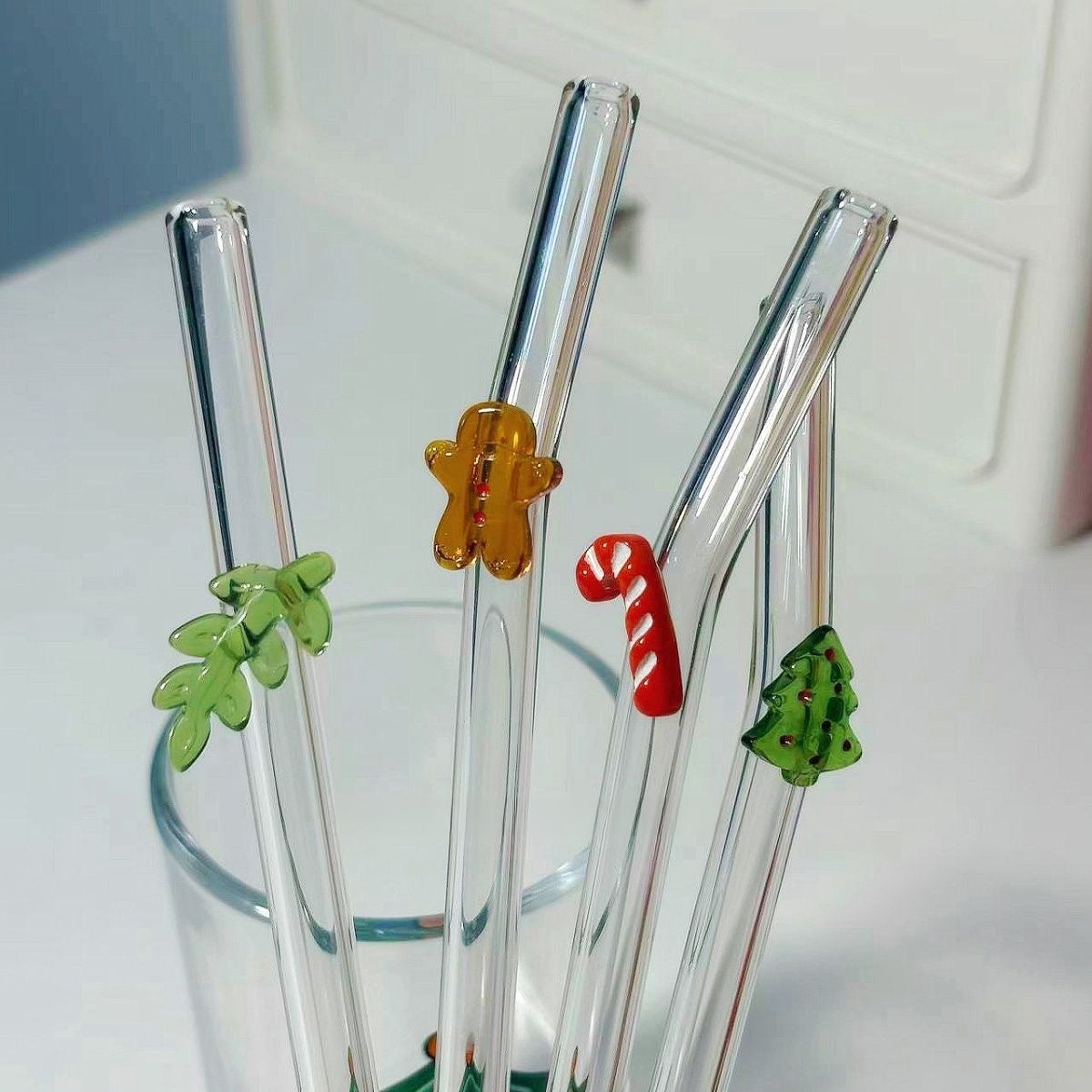 Christmas Reusable Glass Drinking Straws | Cup To Machine