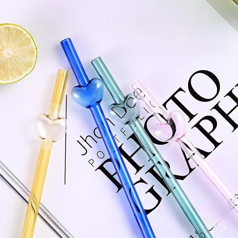 Heart Shaped Glass Straw Coffee Accessory | Cup To Machine