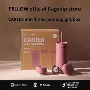 Fellow Carter 3-in-1 insulated tumbler gift set with three interchangeable lids and ceramic coating, 16oz capacity