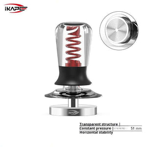 iKAPE spring loaded espresso tamper with ripple stainless steel base and transparent handle