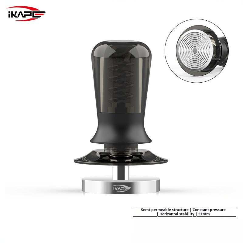 iKAPE Spring Loaded Espresso Tamper with ripple base and clear handle for precise espresso tamping