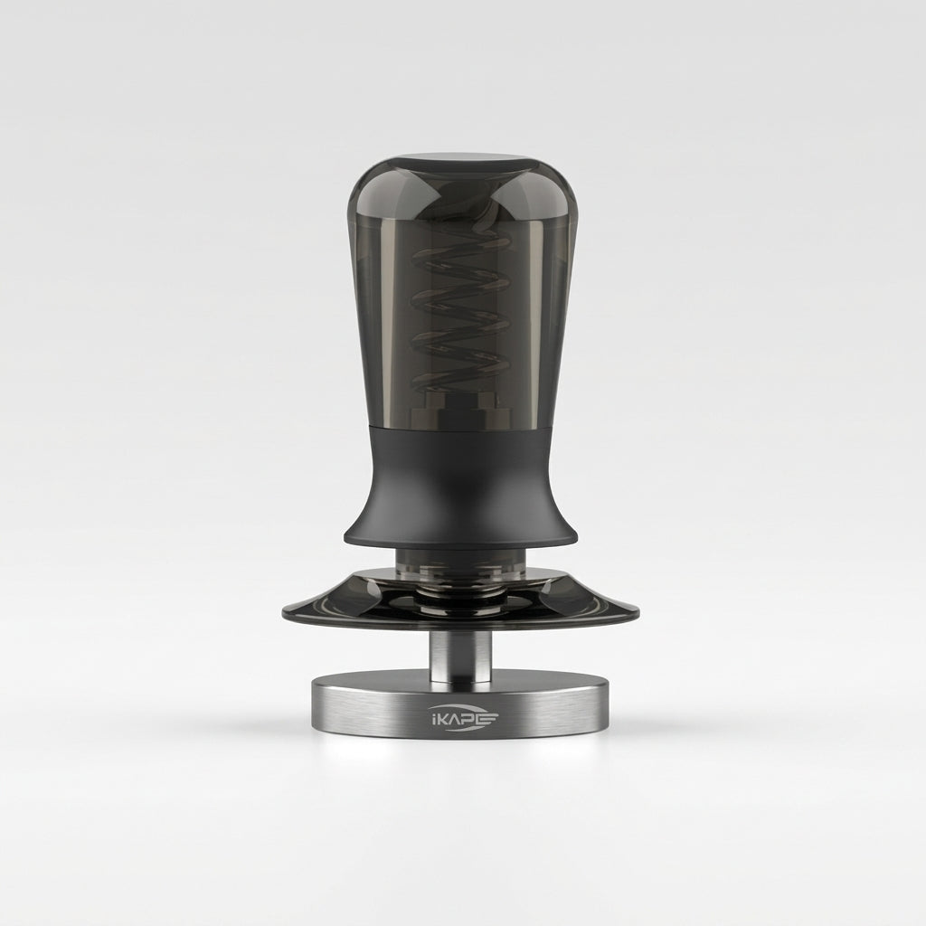 Close view of the IKAPE tamper ripple base in stainless steel