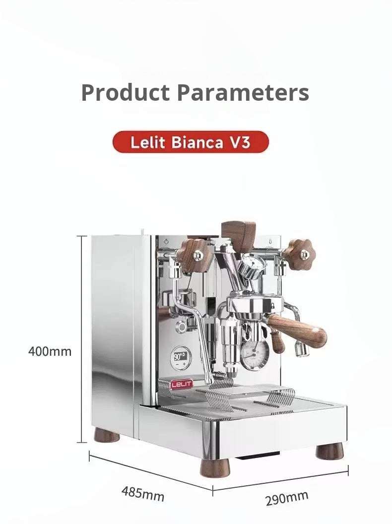 LELIT Bianca V3 commercial espresso machine with dual boilers and wooden accents