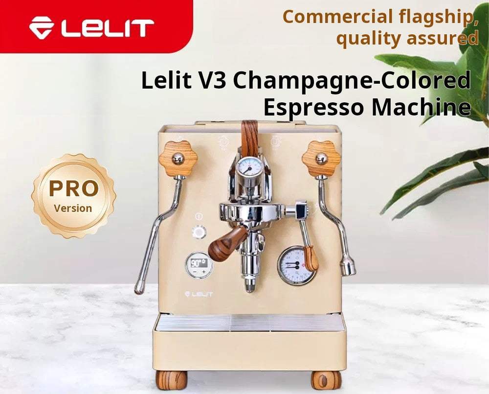 LELIT Bianca V3 dual boiler commercial espresso machine with wooden accents and E61 group head
