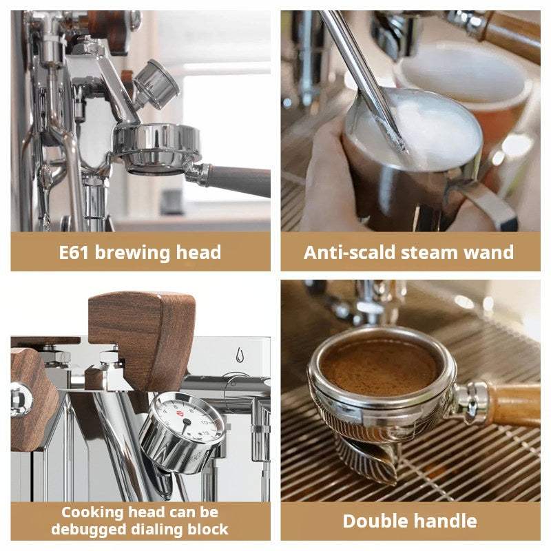 LELIT Bianca V3 commercial espresso machine with dual stainless steel boilers and wooden paddle controls