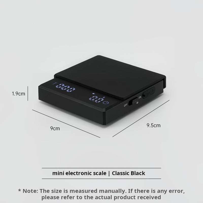 Mini Coffee Scale with timer and dual LED display on espresso machine drip tray