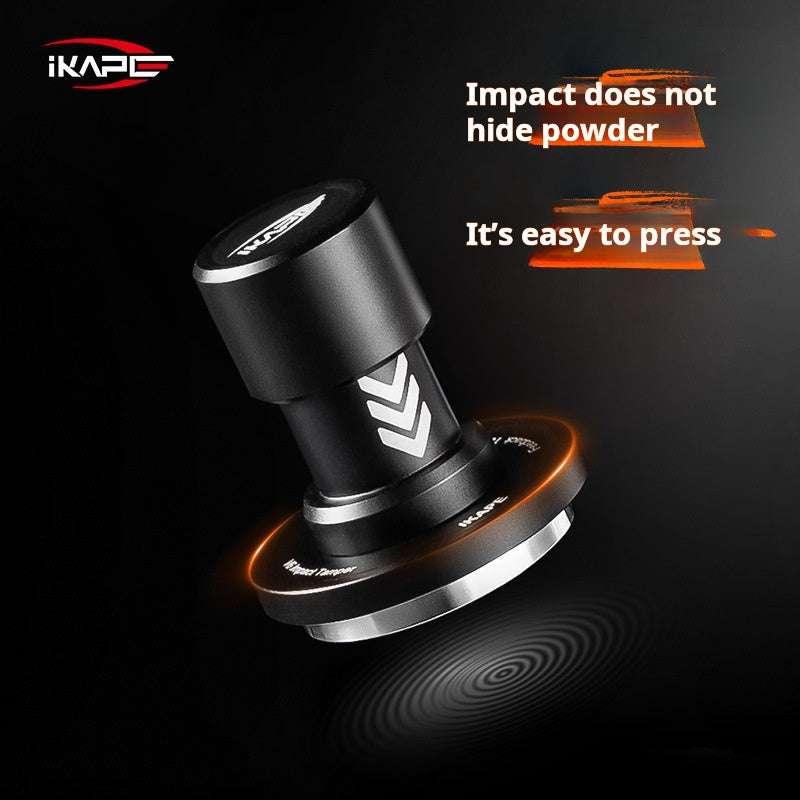 IKAPE Calibrated Impact Espresso Tamper with stainless steel base and anodized aluminum handle for precise espresso tamping