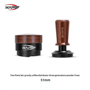 IKAPE Premium Wooden Espresso Tamper and Distributor Set with natural wood handles and stainless steel bases