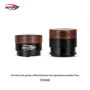 IKAPE Premium Wooden Espresso Tamper and Distributor Set with natural wood handles and stainless steel base for espresso brewing