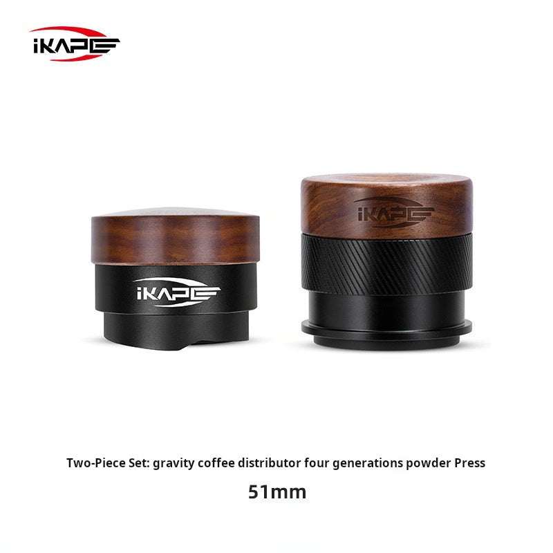 IKAPE Premium Wooden Espresso Tamper and Distributor Set with natural wood handles and stainless steel base for espresso brewing