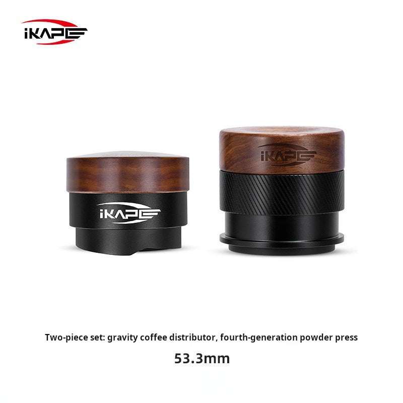 IKAPE Premium Wooden Espresso Tamper and Distributor Set with natural wood handles and stainless steel bases for precise espresso brewing