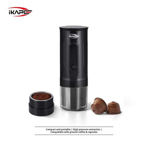 IKAPE 2-in-1 Electric Portable Espresso Maker black sleek compact with detachable cup and LED button controls