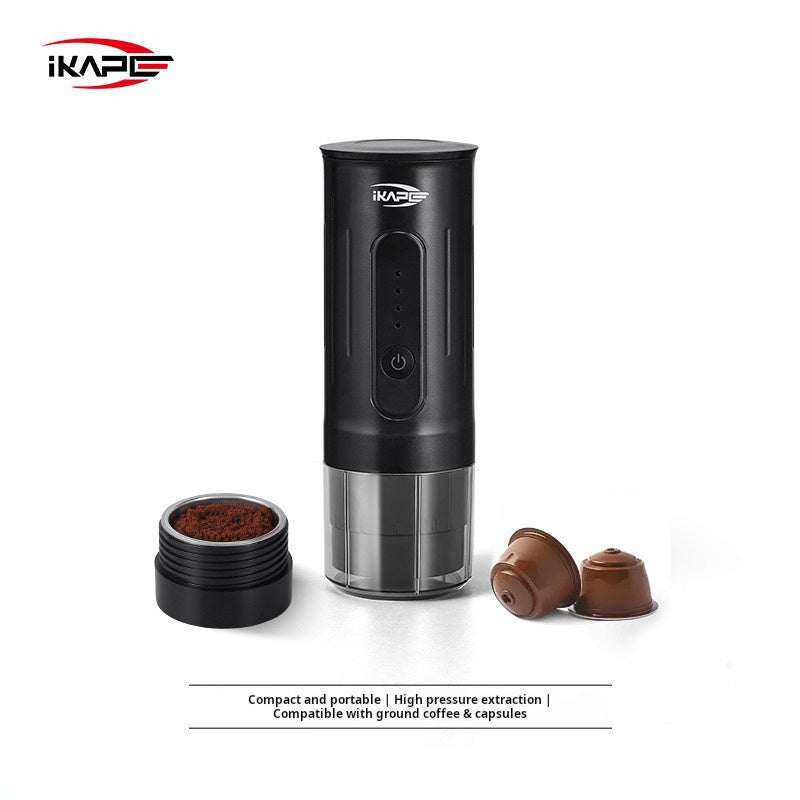IKAPE 2-in-1 Electric Portable Espresso Maker black sleek compact with detachable cup and LED button controls