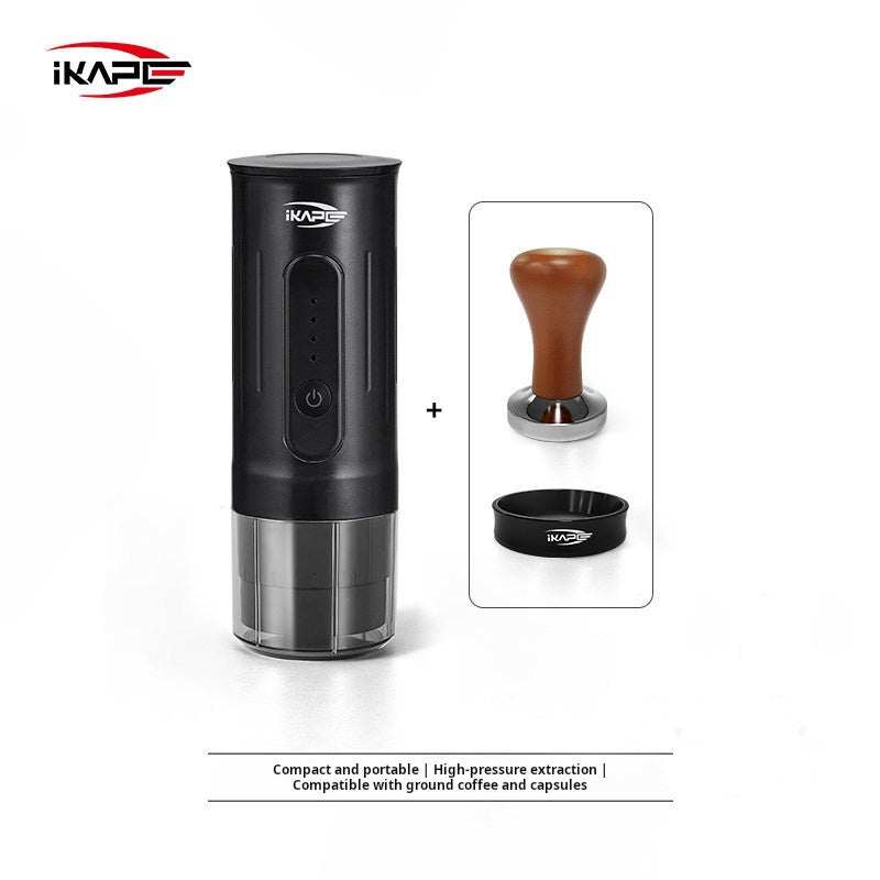 IKAPE 2-in-1 Electric Portable Espresso Maker black compact handheld coffee machine with detachable cup and LED button controls