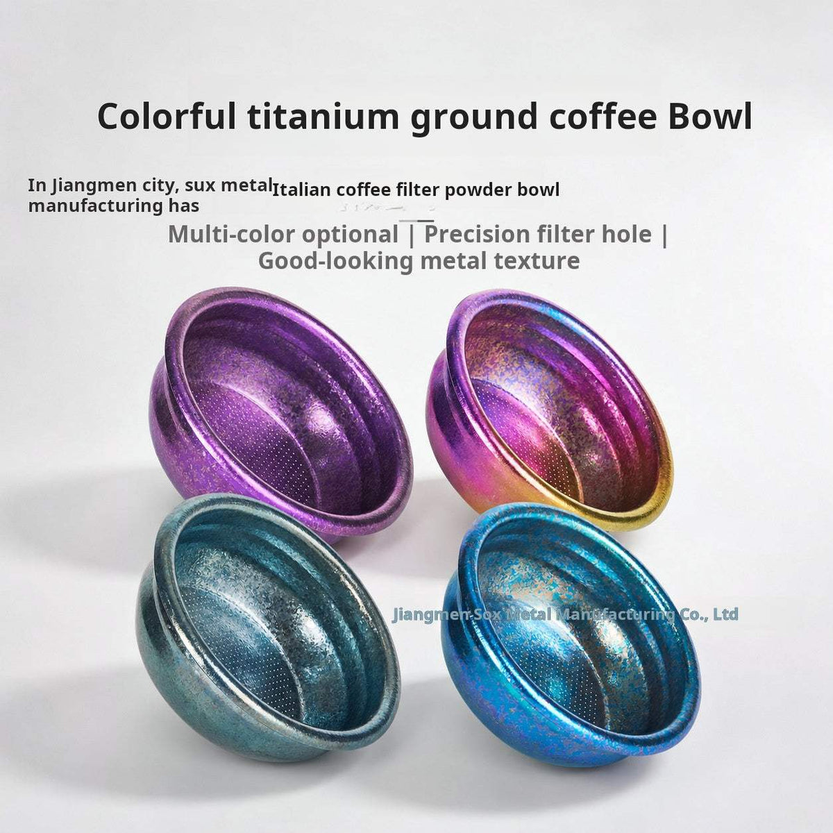 Colorful pure titanium espresso filter basket with vibrant anodized finishes