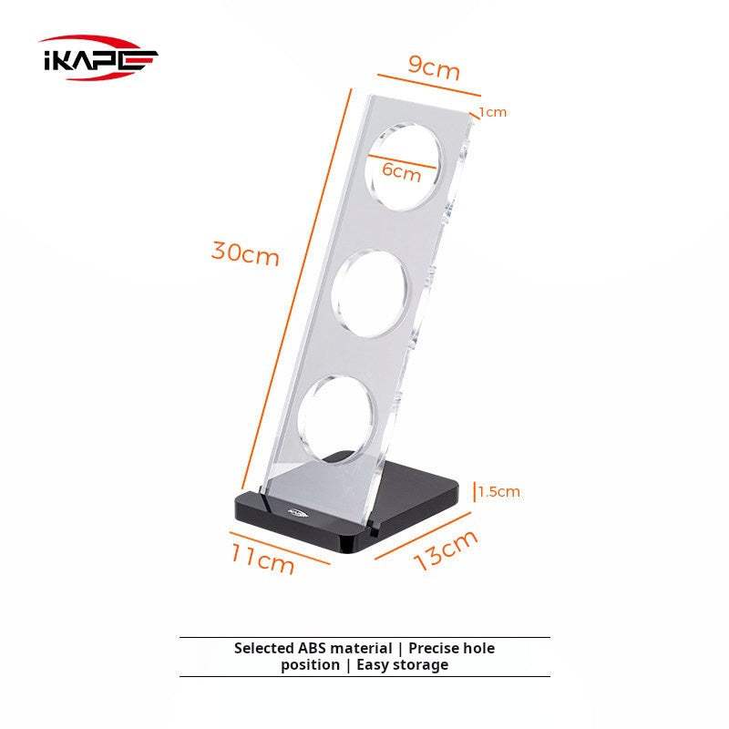 IKAPE Clear Acrylic espresso filter basket holder stand with 6 slots and black ABS base on countertop