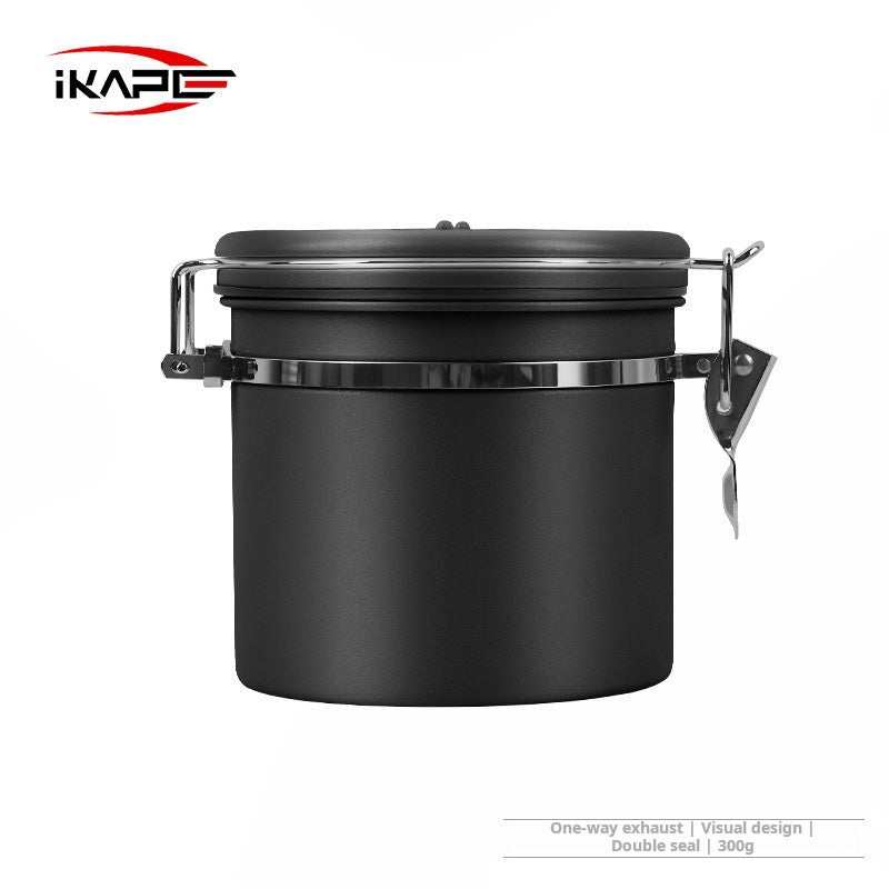IKAPE stainless steel airtight coffee canister with date tracker and viewing window