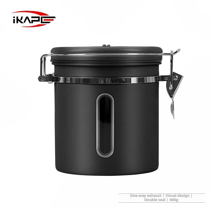 IKAPE Stainless Steel airtight coffee canister with date tracker and measuring scoop