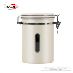 IKAPE stainless steel airtight coffee canister with date tracker and viewing window