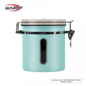IKAPE stainless steel airtight coffee canister with date tracker and clear window