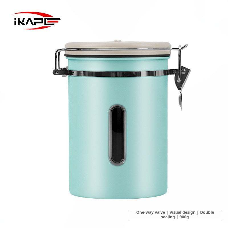 IKAPE Stainless Steel airtight coffee canister with date tracker and clear window for fresh bean storage