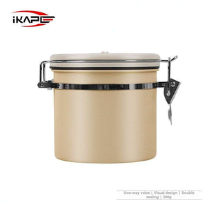 IKAPE stainless steel airtight coffee canister with date tracker and measuring scoop