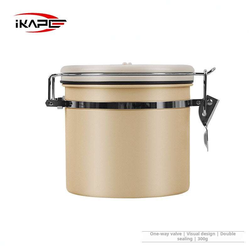 IKAPE stainless steel airtight coffee canister with date tracker and measuring scoop