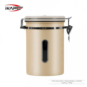 IKAPE Stainless Steel airtight coffee canister with date tracker and measuring scoop