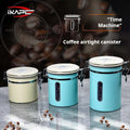 IKAPE Stainless Steel airtight coffee canister with date tracker wheel and measuring scoop