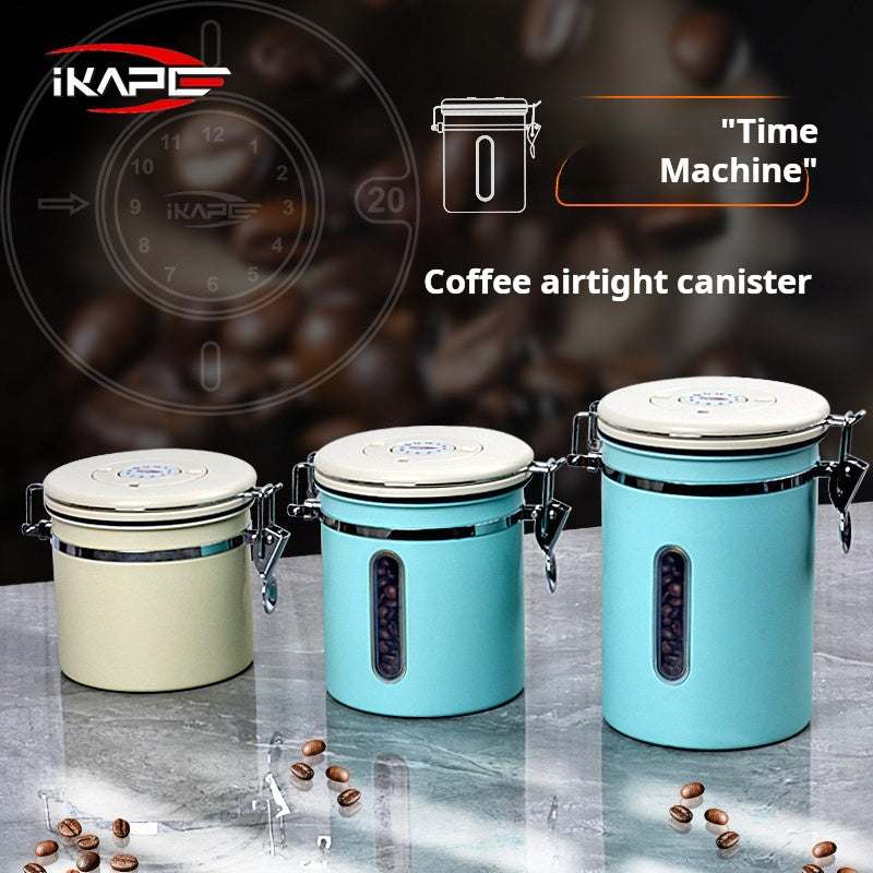 IKAPE Stainless Steel airtight coffee canister with date tracker wheel and measuring scoop