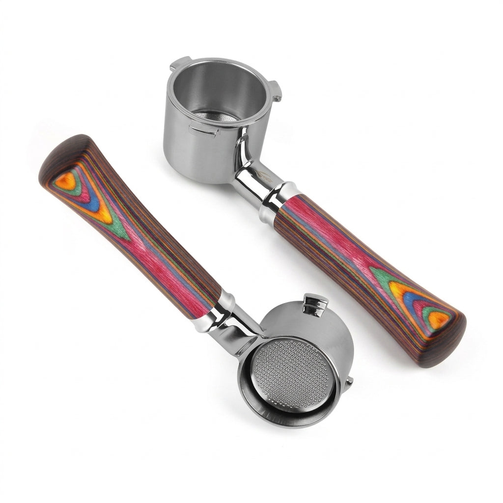 Rainbow wood bottomless portafilter from IKAPE, product view