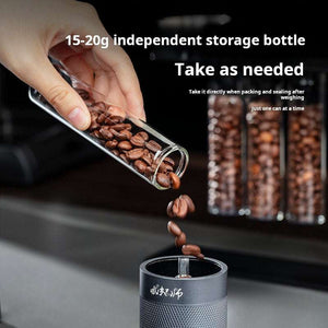 Magnetic coffee bean storage tubes with metal stand and funnel for fresh single dose espresso beans